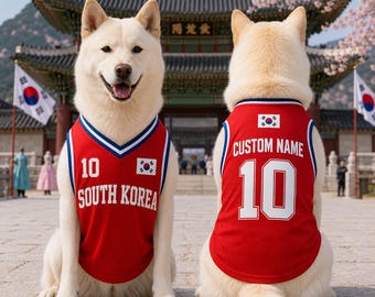Custom SouthKorea Pet Jersey, Personalized Cat Soccer Shirt, Football Outfit for Dogs Cats, Name Number Puppy Sports Jersey Gift