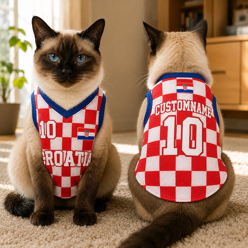 Custom Croatia Pet Jersey, Personalized Cat Soccer Shirt, Football Outfit for Dogs Cats, Name Number Puppy Sports Jersey Gift image 10