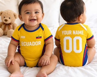 Body personalizado para bebé de Ecuador, conjunto de fútbol infantil con nombre y número personalizados, camiseta de bebé de Ecuador