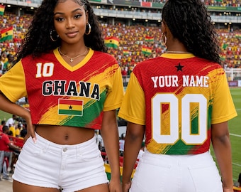Custom Ghana Soccer Crop Top Jersey, Personalized Ghana Soccer Jersey Crop Tee, Support Football Team