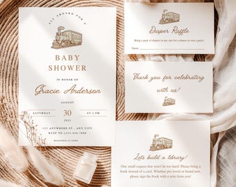 Vintage Train Baby Shower Invitation Set (Digital Download) [Editable]