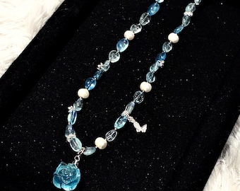 Aquamarine Necklace Handmade Natural Crystal Necklace Baroque Pearl Necklace Aquamarine Pendant Necklace Gift for Her Aquamarine Rose