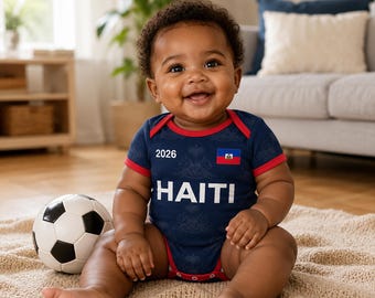 Personalisierte Haiti-Baby-Bodysuit, benutzerdefinierter Name Fußball-Baby-Outfit, Haiti-Fußballfan Geschenk, Neugeborenen Sport Jersey Body