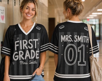 Personalized Halloween Teacher Mesh Jersey, Any Grade Level Shirt, Custom Name Number Jersey, School Spirit Teacher Gift