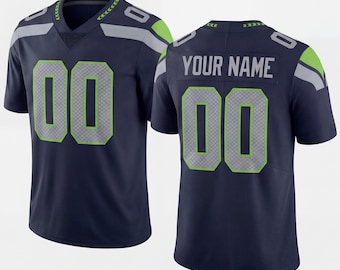 Custom Name Football Jersey Navy Seattle Printed Fan Shirt Man's, Mesh Jersey, Sports Shirt, Fan Apparel