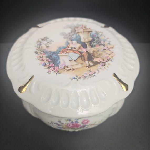 Vintage Fragonard - Style Porcelain Padded Jewelry Chest - M4