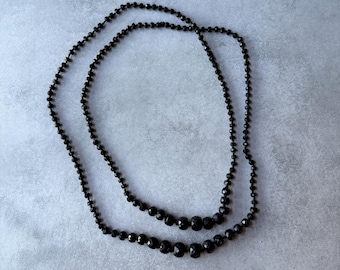 Victorian French Jet Necklace – Antique Black Glass Mourning Jewelry, Long Beaded Strand