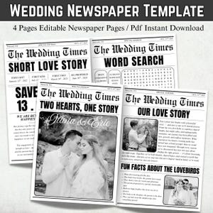Wedding Newspaper Template, Editable 4-Page Canva Wedding Program, Printable Save the Date Newspaper, Wedding Itinerary, Digital Download