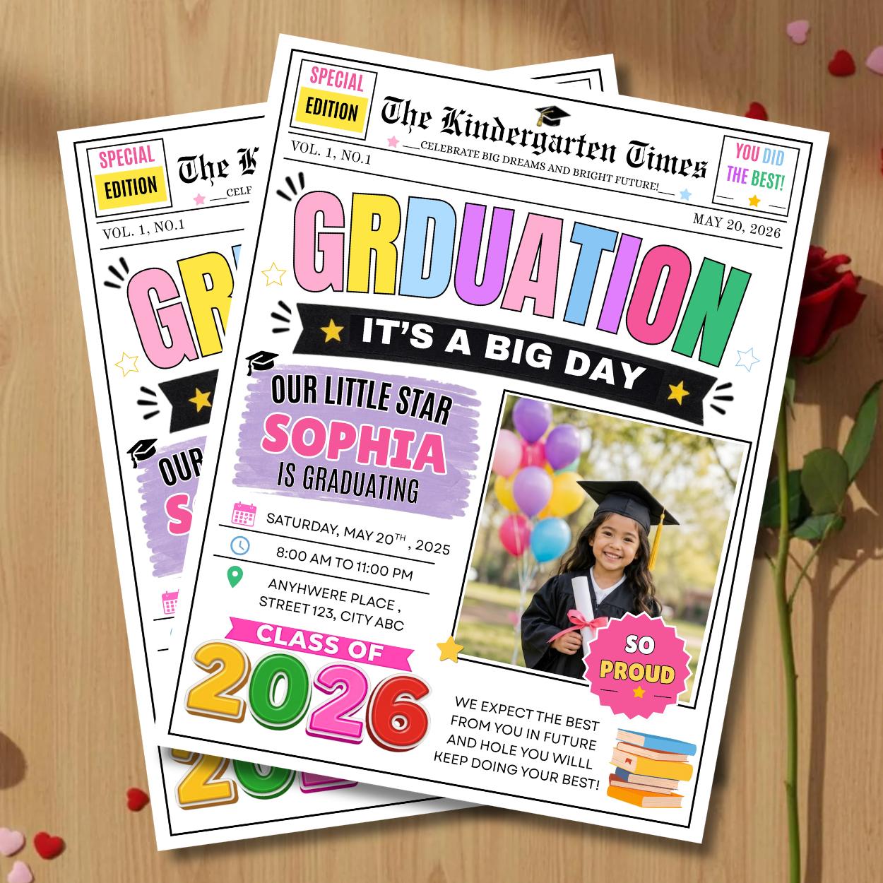 Graduation Gnp Editable Kindergarten Graduation Newspaper Template, Class of 2026 ...