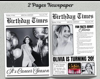 Editable Birthday Newspaper Canva Template, Personalized Party Newspaper Poster, Custom Photo Birthday Sign, Printable Digital Download