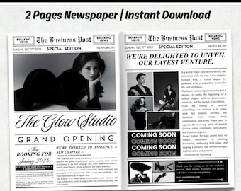 Bearbeitbare Vorlage für eine Geschäftszeitung, Flyer zur Eröffnung, Ankündigung der Unternehmensgründung (Canva), Digitaler Download
