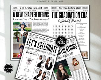 Canva Graduation Newspaper Template -  Printable Large Graduation Invitation, Announcement &  Party Favor - Senior Keepsake Gift