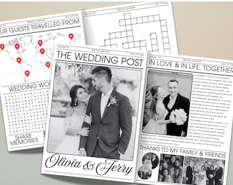 Editable Wedding Newspaper Template Canva, Personalized Wedding Program Magazine, Printable Wedding Newspaper Download