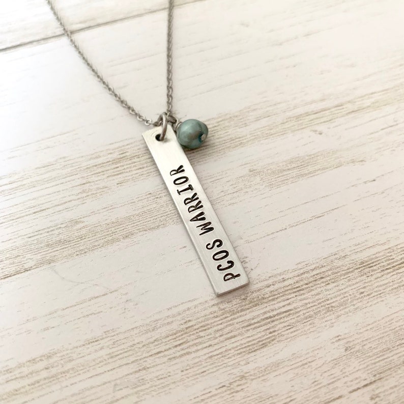 PCOS Survivor Gift PCOS Jewelry Hand Stamped Awareness Necklace Cyster Jewelry PCOS Awareness Necklace Teal Awareness Jewelry
