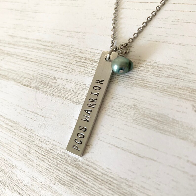 PCOS Survivor Gift PCOS Jewelry Hand Stamped Awareness Necklace Cyster Jewelry PCOS Awareness Necklace Teal Awareness Jewelry