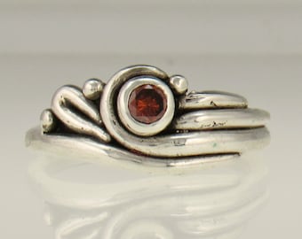 Sterling Silver Red Cognac Diamond Ring- Handmade One of a Kind Artisan Ring Made in the USA with Free Shipping