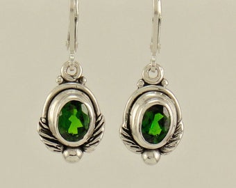 Sterling Silver 5x7 mm Chrome Diopside Earrings- Handmade One of a Kind Artisan Earrings Made in the USA with Free Domestic Shipping!