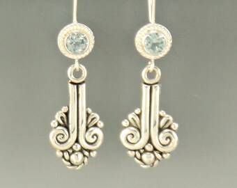 Sterling Silver and 4mm Blue Topaz Earrings- Handmade One of a Kind Artisan Earrings Made in the USA with Free Domestic Shipping!