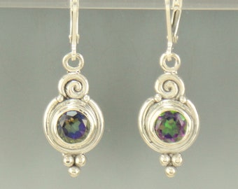 Sterling Silver 6 mm Mystic Topaz Earrings- Handmade One of a Kind Artisan Earrings Made in the USA with Free Domestic Shipping!