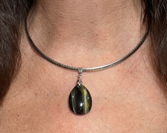Tiger Eye Bead Pendant with Stainless Steel Omega 16" Chain, Picked up along my Travels.  Free Shipping!