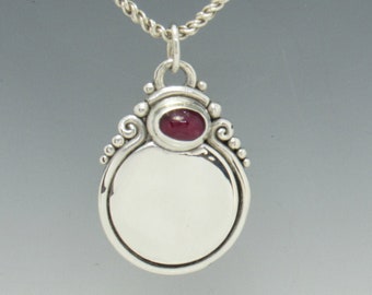 Sterling Silver Ruby Cabochon Pendant with 20" SS Chain- Handmade Artisan Pendant made in the USA with Free Domestic Shipping!