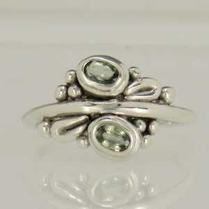 Sterling Silver Ring with 2) 5x3 mm Green Sapphires,  Handmade One of a Kind Artisan Ring Made in the USA with Free Domestic Shipping!