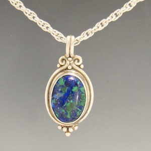 Sterling Silver Azurite/Malachite Pendant- 18&quot; Chain, Handmade One of a Kind Artisan Jewelry Made in the USA with Free Domestic Shipping!