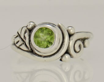 Sterling Silver 6 mm Peridot Ring, Size 8,  Handmade One of a Kind Artisan Jewelry Made in the USA with Free Domestic Shipping!