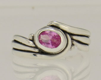 Sterling Silver 5x7 Pink Tourmaline Ring, Size 8 3/4, Handmade One of a Kind Artisan Jewelry Made in the USA with Free Domestic Shipping!