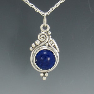 Sterling Silver 12 mm Lapis Pendant with 18&quot; Chain, Handmade One of a Kind Artisan Jewelry Made in the USA with Free Domestic Shipping!