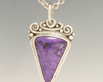 Sterling Silver 25x18 Sugilite Pendant with 20" Chain, Handmade One of a Kind Artisan Jewelry Made in the USA with Free Domestic Shipping!