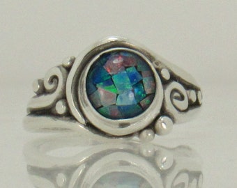 Sterling Silver 8 mm Mosaic Opal Ring, Handmade One of a Kind Artisan Ring made in the USA with Free Domestic Shipping!