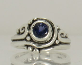 Sterling Silver 6 mm Iolite Ring, Handmade One of a Kind Artisan Ring made in the USA with Free Domestic Shipping!