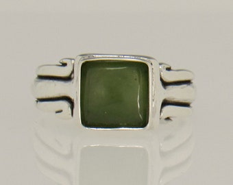 Sterling Silver 8 mm Square Jade Ring, Size 8+ Handmade One of a Kind Artisan Jewelry Made in the USA with Free Domestic Shipping!