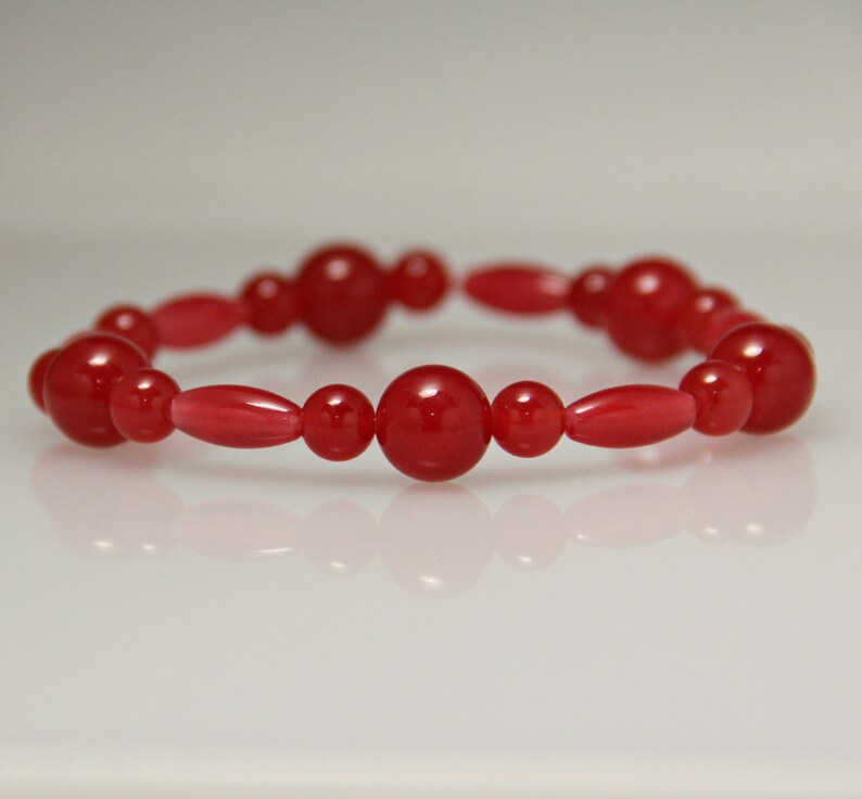 Dyed Red Quartz Bead Stretch Bracelet Handmade One of a Kind Etsy
