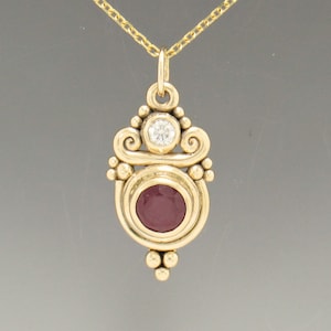 14k Yellow Gold Pendant with 8 mm 3.57ct. Ruby and 4 mm Moissanite Handmade One of a Kind Pendant Made in the USA with Free Shipping image 1