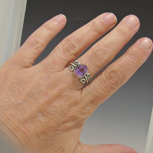 Sterling Silver 10x8 mm Amethyst Ring Size 8 3/4, Handmade One of a Kind Artisan Ring Made in USA with Free Domestic Shipping zdjęcie 8