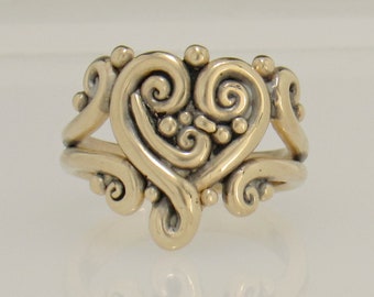 14ky Gold Large Heart Ring, Handmade One of a Kind Artisan Ring Made in the USA with Free Domestic Shipping! Size 8 1/2.