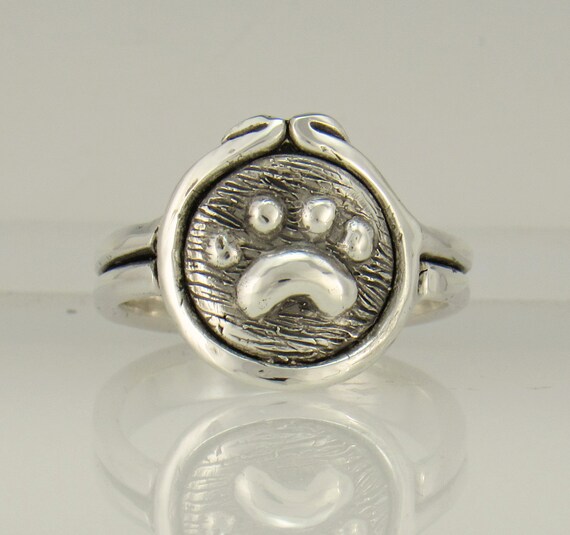 Sterling Silver Paw Print Ring, Handmade One of a Kind Artisan Ring Made in the USA with Free Domestic Shipping, Size 9.