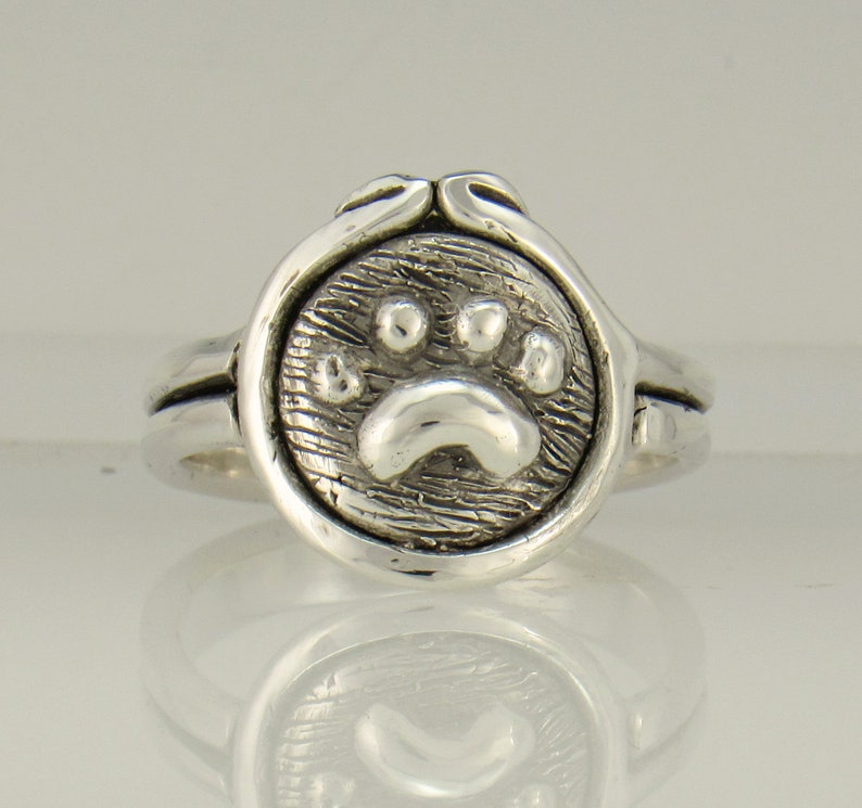 Size 9. Handmade One of a Kind Artisan Ring Made in the USA with Free Domestic Shipping Sterling Silver Paw Print Ring