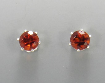 Sterling Silver 5 mm Dark Orange Citrine 6 prong Post Earrings with Push back Ear nuts.