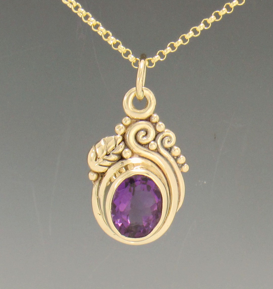 14k Yellow Gold Pendant With 10x8mm Amethyst Handmade One of - Etsy