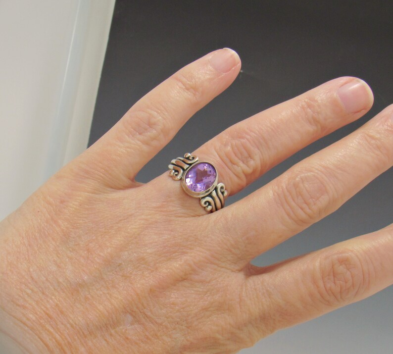 Sterling Silver 10x8 mm Amethyst Ring Size 8 3/4, Handmade One of a Kind Artisan Ring Made in USA with Free Domestic Shipping image 7