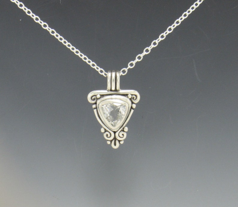 Sterling Silver 10mm Trillion White Topaz Pendant, has 18 Sterling Silver Chain, Handmade One of a Kind Artisan Pendant with Free Shipping image 2