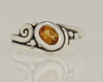 Sterling Silver 5x7 Golden Citrine Ring Size 8 1/2 , Handmade One of a Kind Artisan Jewelry Made in the USA with Free Domestic Shipping!