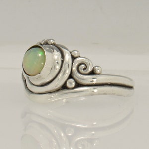 Sterling Silver 5.5 mm Ethiopian Opal Ring Size 8 1/4, Handmade One of a Kind Artisan Ring Made in the USA with Free Domestic Shipping image 3