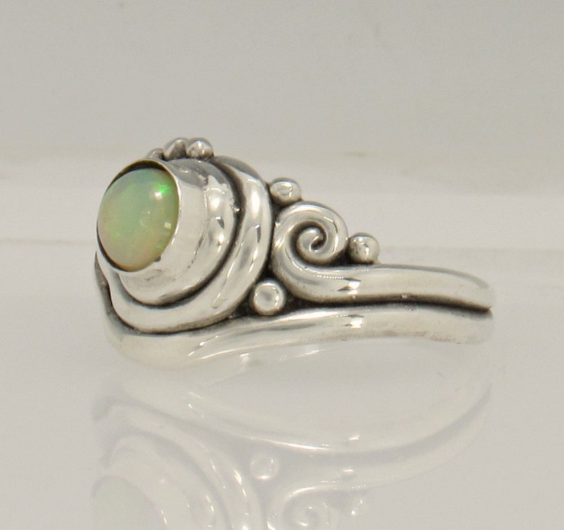 Sterling Silver 5.5 mm Ethiopian Opal Ring Size 8 1/4, Handmade One of a Kind Artisan Ring Made in the USA with Free Domestic Shipping image 3