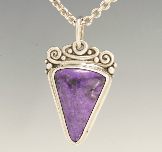 Sterling Silver 25x18 Sugilite Pendant with 20" Chain, Handmade One of a Kind Artisan Jewelry Made in the USA with Free Domestic Shipping!
