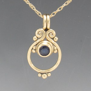 14k Yellow Gold Pendant with 5.5 mm Blue Sapphire, 18 Gold Chain Handmade One of a Kind Pendant Made in the USA with Free Shipping image 1