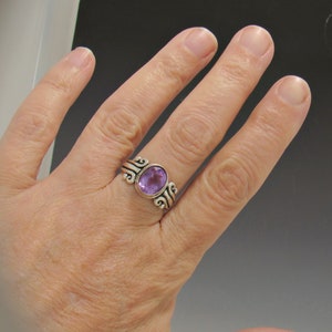 Sterling Silver 10x8 mm Amethyst Ring Size 8 3/4, Handmade One of a Kind Artisan Ring Made in USA with Free Domestic Shipping zdjęcie 9